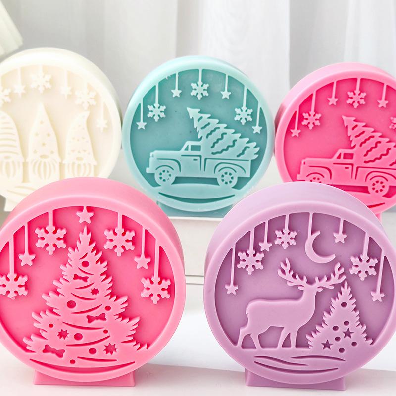 New Christmas Candle Silicone Mold 3D Relief Santa Claus Snowman Tree Car Craft Resin Gypsum Soap Mould DIY Candle Making Tools