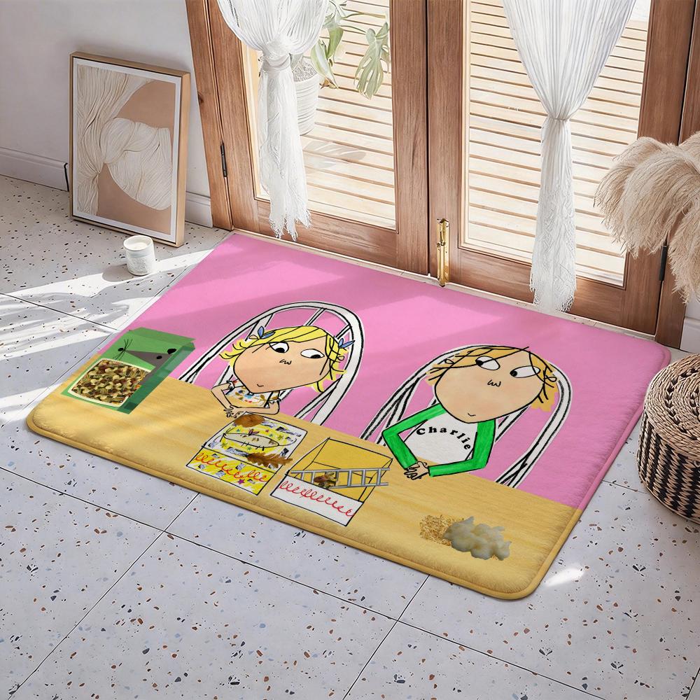 C Charlie and Lola anime Floor Mat Eco Flannel Doormat Non Slip Odorless Indoor Floor Rug Soft Short Plush Home Mat
