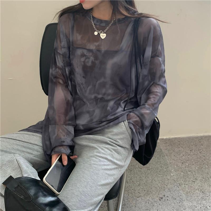 T-shirt Women Tie Dye Long Sleeve Ladies Spring Loose High Street Stylish Thin Leisure Minimalist Harajuku Ins Comfortable Chic