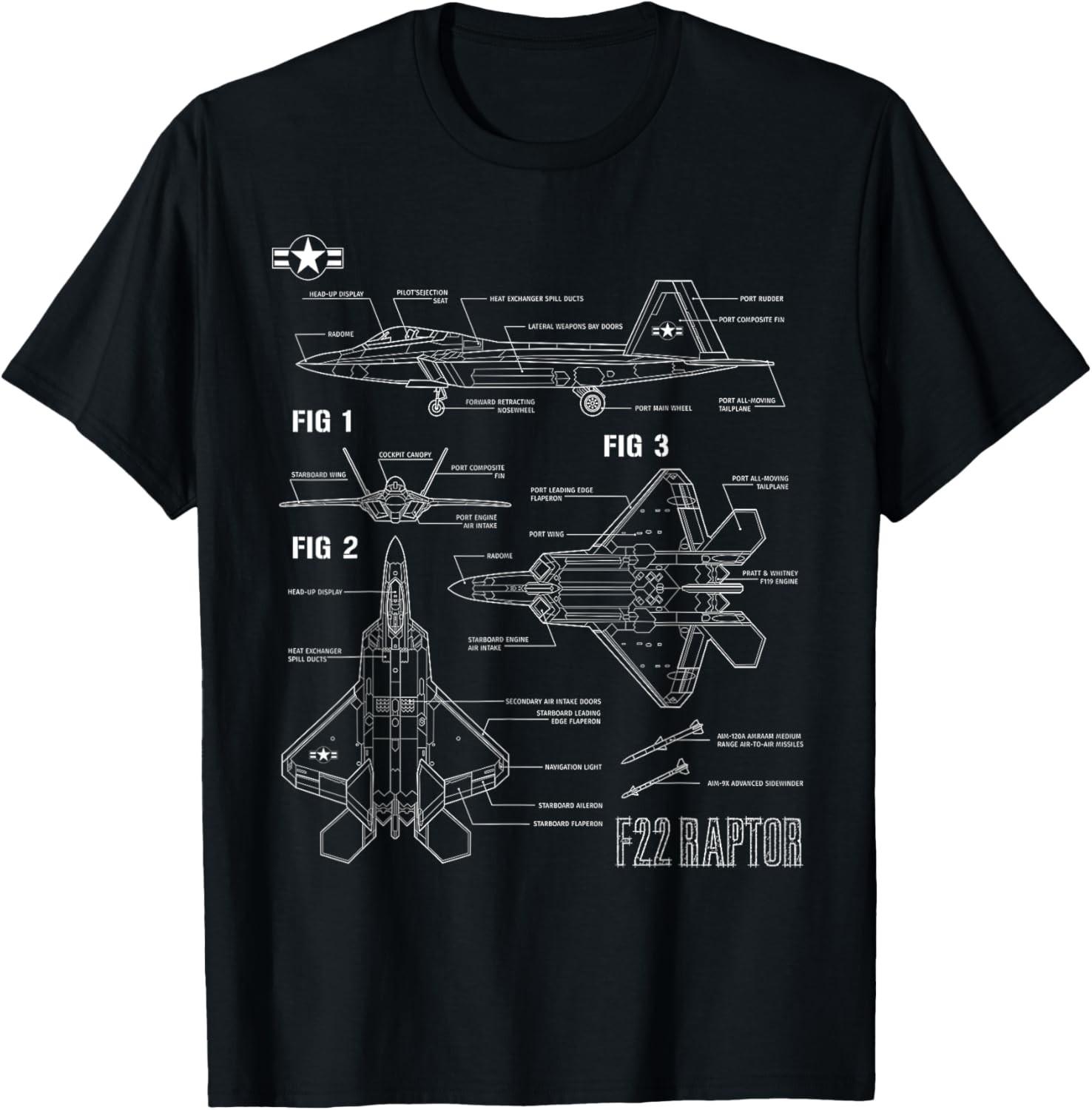 Stealth Fighter F22 Raptor Blueprint Unisex T-Shirt S