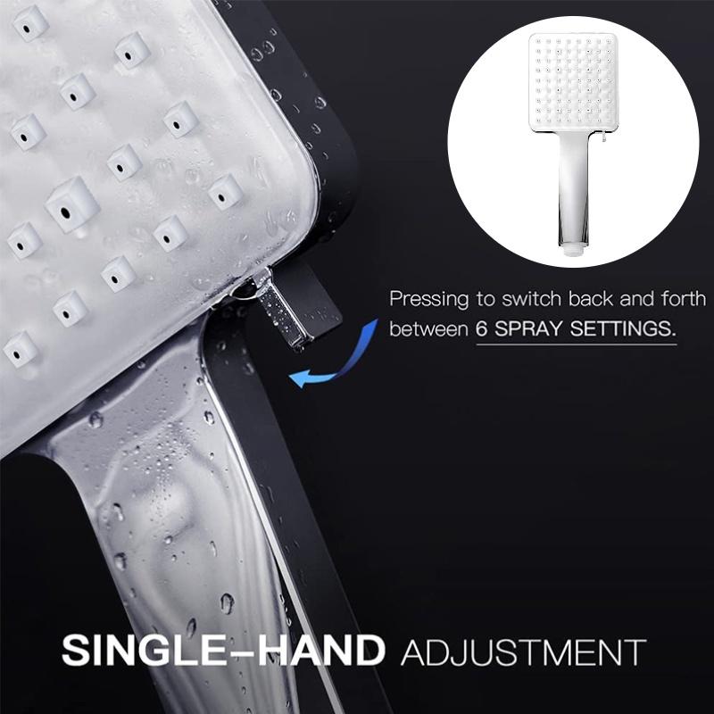 Fyrkantigt Handhållet Duschhuvudset Med Sex Funktioner Och Tryckökning