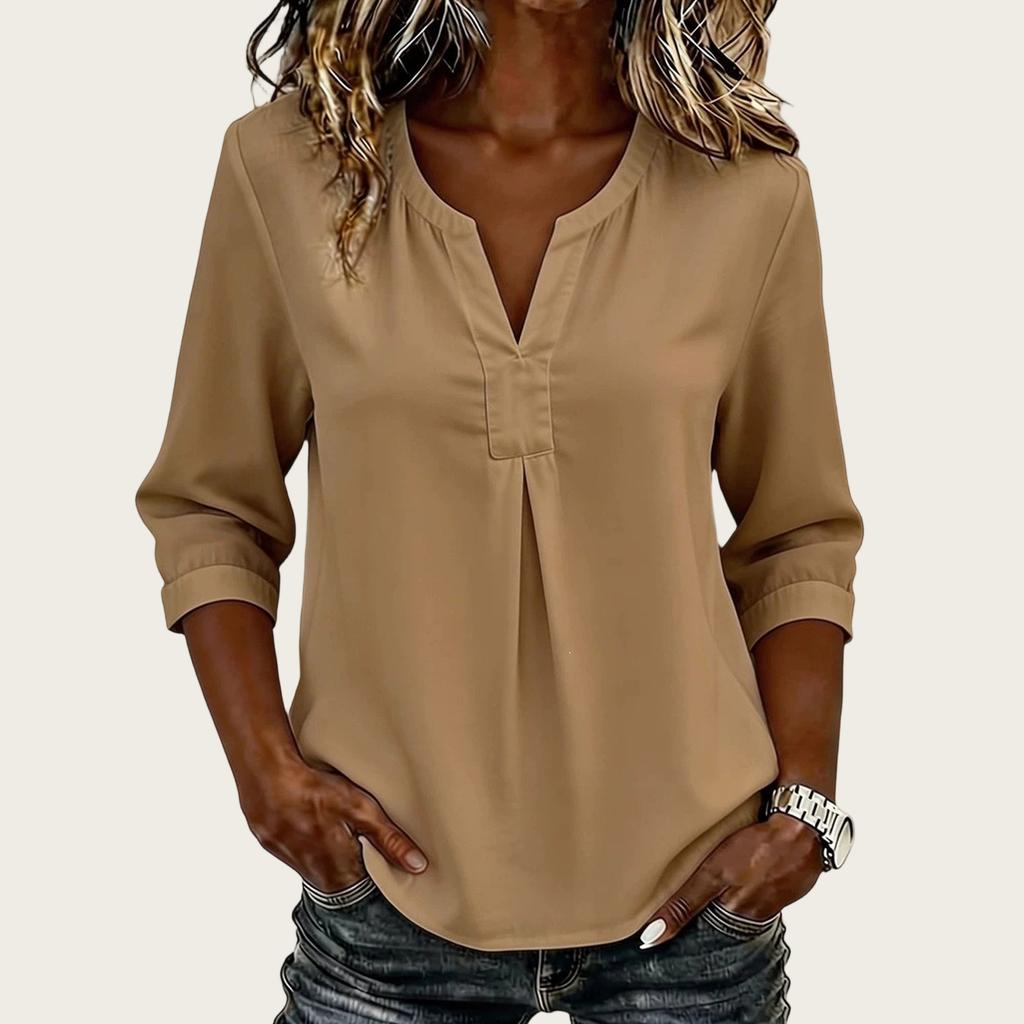 Women's Casual V-Neck Color Loose Fit Blouse for Everyday Wear