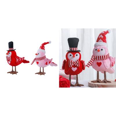 Valentine's Day Decoration Glowing Bird Decor Standing Animal Doll Statue Window Ornament for Holiday Party Supplies