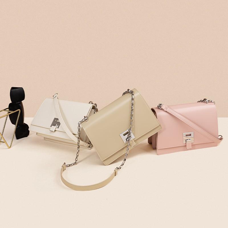 Premium small square bag, first layer cowhide shoulder messenger bag, OEM logo genuine leather women's bag