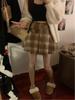 Plus Size Plaid Wool A-Line Belted Skirt - Autumn/Winter, Red, High Waist, Petite Short Skirt for 200 Jin