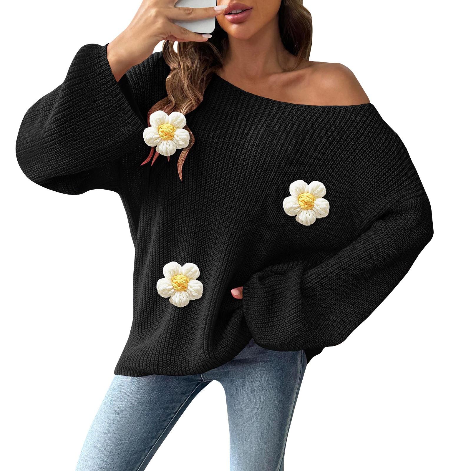 Женский пуловер в стиле пэчворк, свободный свитер с одним вырезом без бретелек и расклешенными рукавами L чёрный