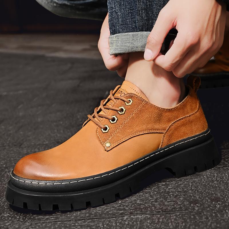 Fashion Derby men's thick soled shoes Fashionable gentleman Daily leisure business party Office wedding genuine leather Black shoes