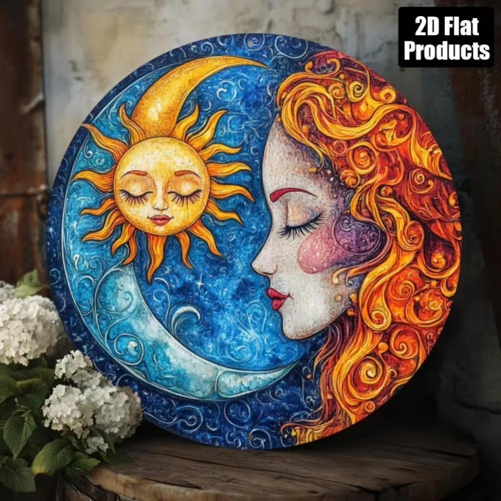 Moon Sun Aluminum Wall Art Durable Celestial Modern Home Decor 20x20 белый