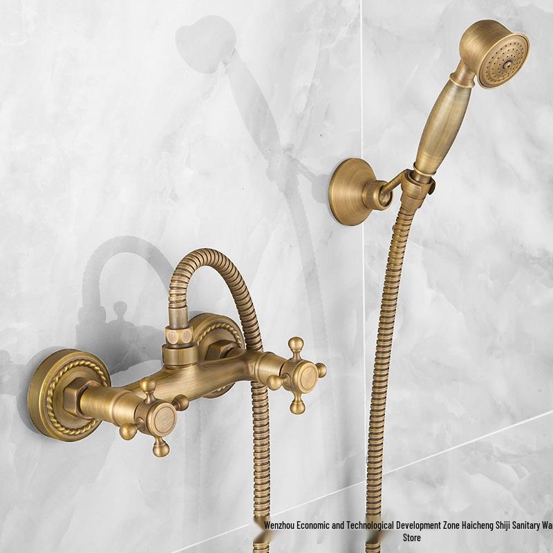 European Antique-Style Blue & White Porcelain Shower Head & Bathtub Set