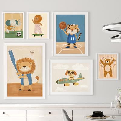 Funny Animals Lion Tiger Dog Bear Sports Nursery Wall Art Canvas Painting Posters And Prints Pictures for Baby Kids Room Decor
