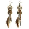 Boho Ethnic Dream Catcher Feather Antique Long Hook Earrings Fancy Handmade Chain Tassle Earring For Women Jewelry