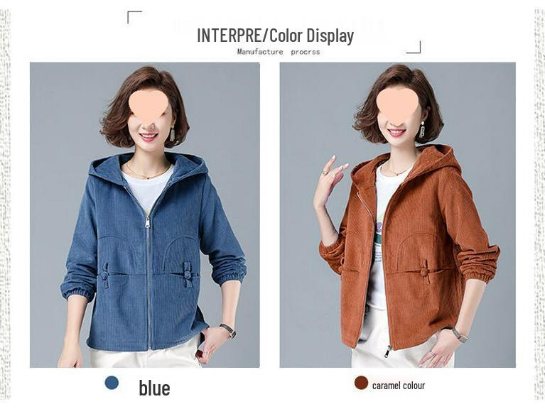 Women's Corduroy Loose Fit Short Jacket - Korean Style, Versatile Spring/Autumn Hoodie, Plus Size, Slimming, Casual Wear