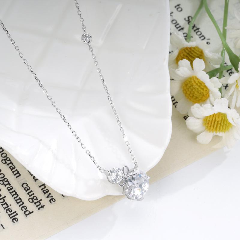 S925 Sterling Silver Zircon Bow Gourd Necklace for Women - Elegant, Versatile Clavicle Chain Pendant