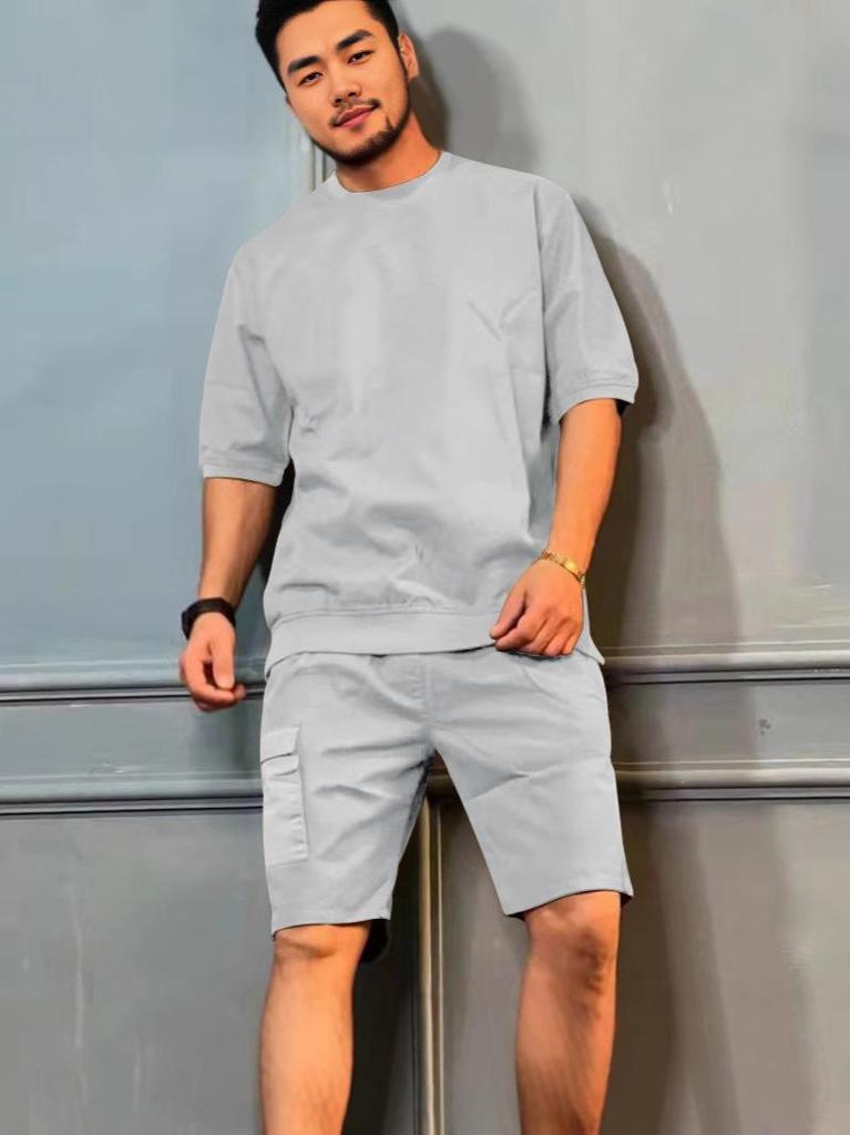 Men's Summer Sports Multi-Pocket Casual Shorts & Trendy Short Sleeve Set