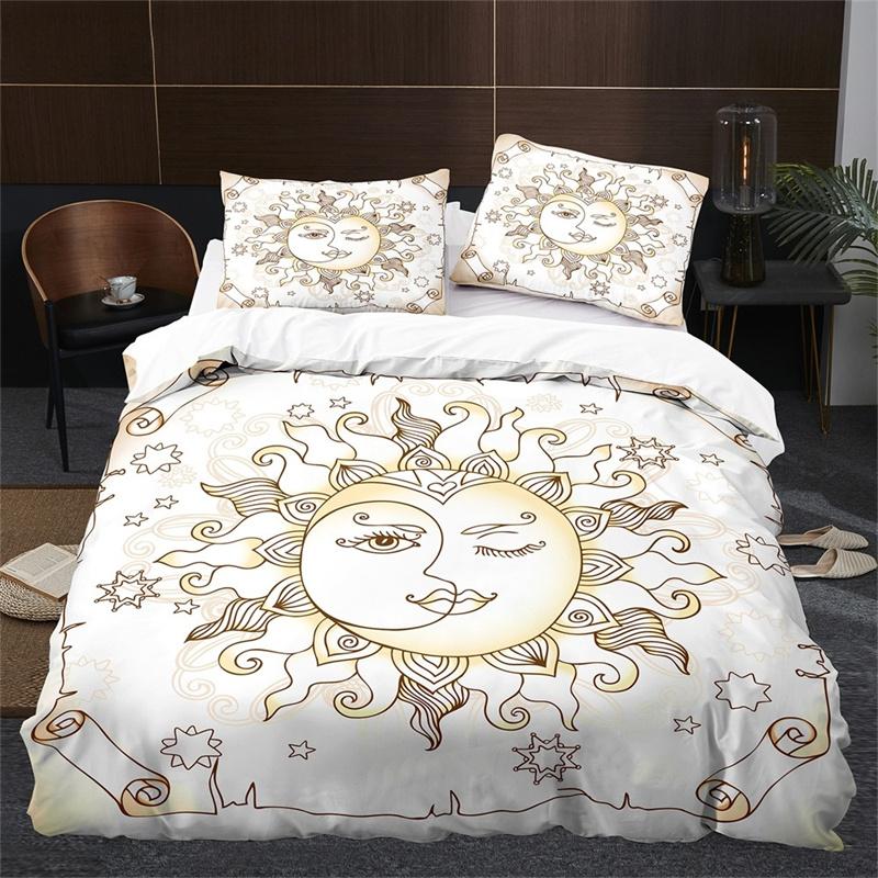 Sun Moon King Queen Duvet Cover Boho Magic Style Bedding Set for Teens Adults Golden Exotic Tribe 2/3pcs Polyester Quilt Cover