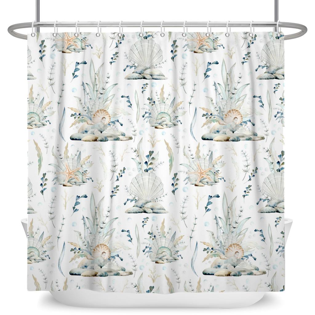 Modern Fresh Bathroom Shower Curtain Green Plants Colourful Flowers Bathroom Waterproof Curtain With Hooks Polyester Curtains