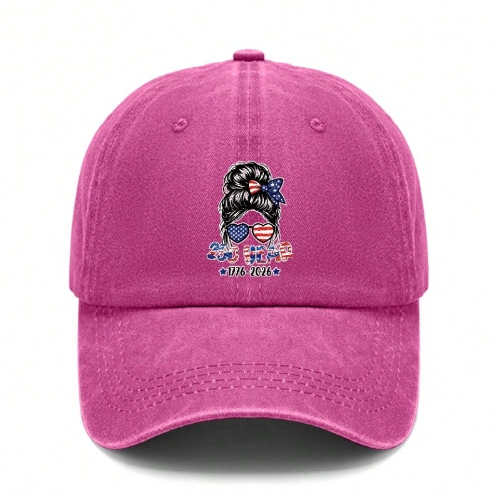 [250Th Anniversary Baseball Cap] Unisex Patriotic Messy Bun Print Adjustable Sun Hat For Women Men, Vintage Washed Style Outdoor Sports Accessory For