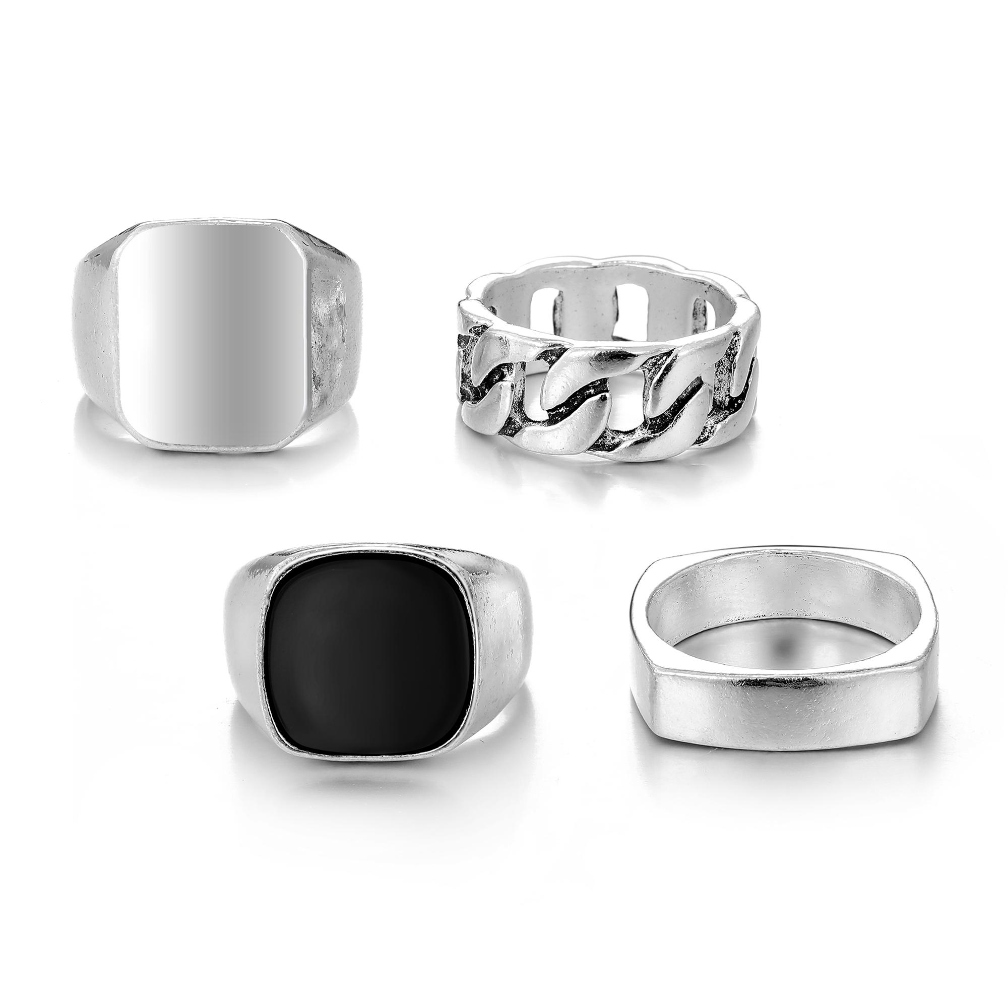 

Мужское классическое индивидуальное элегантное черное кольцо с драгоценным камнем Charm Confused серый