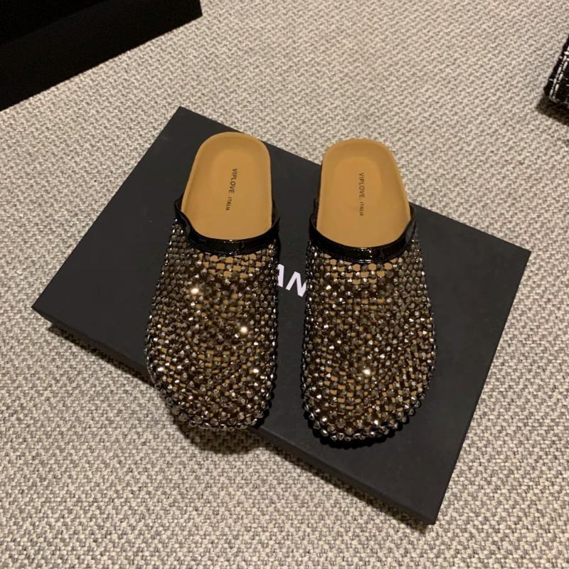 

Полушлепанцы с толстой подошвой и стразами, женские летние новые прохладные шлепанцы на плоской подошве 40