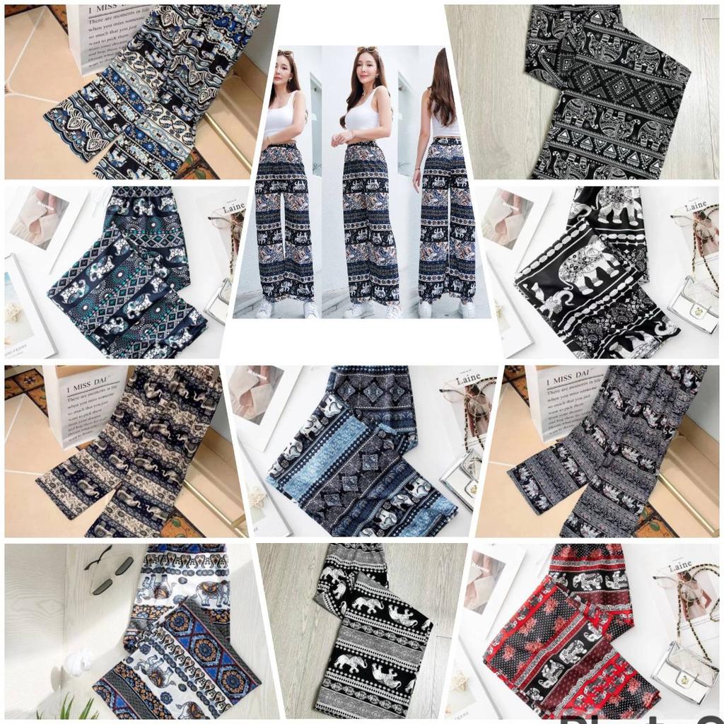 Dlouhé sloní kalhoty Nastavitelný elastický vysoký pas Popruh Volná nohavice Dámský potisk Thajsko Ležérní Streetwear Plážový Bohémský Retro Vintage
