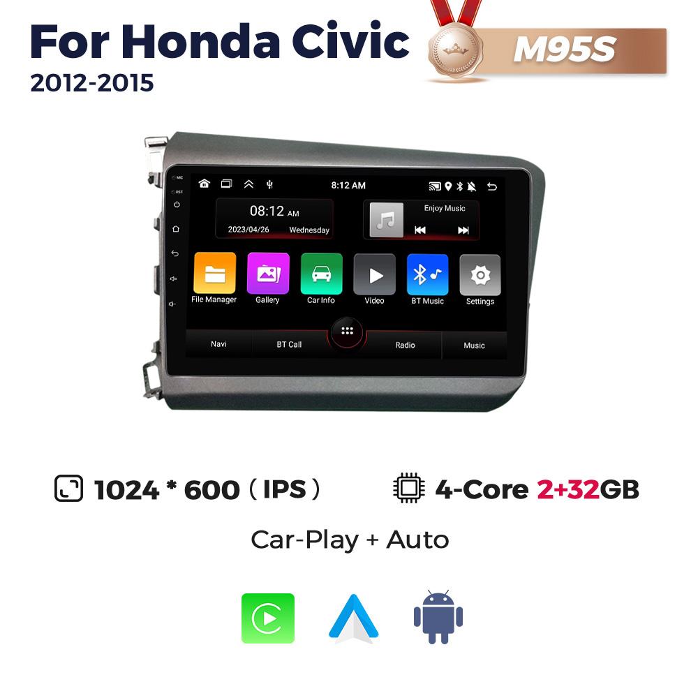 Radio NaviFly 9 inch QLED Wireless Carplay Android Auto Pentru Honda Civic 2012 2013 2014 2015 Sisteme Inteligente Multimedia GPS