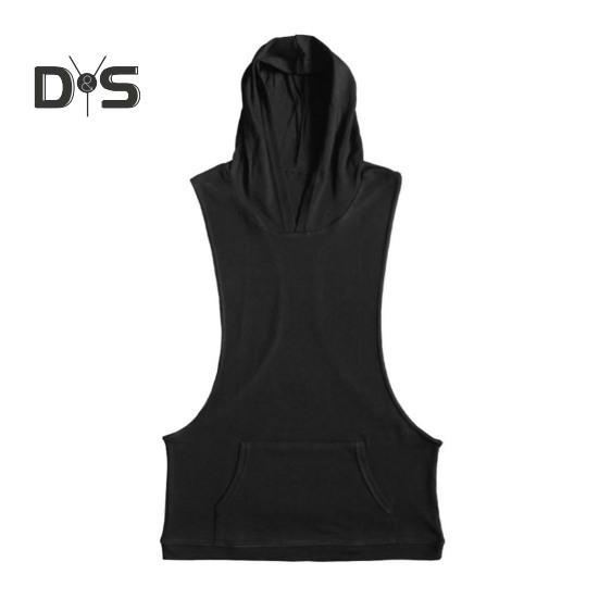 Men Hoodie Vest Hooded Sleeveless Solid Color Summer Sweatshirt Loose Fit Breathable Fabric Sport Vest