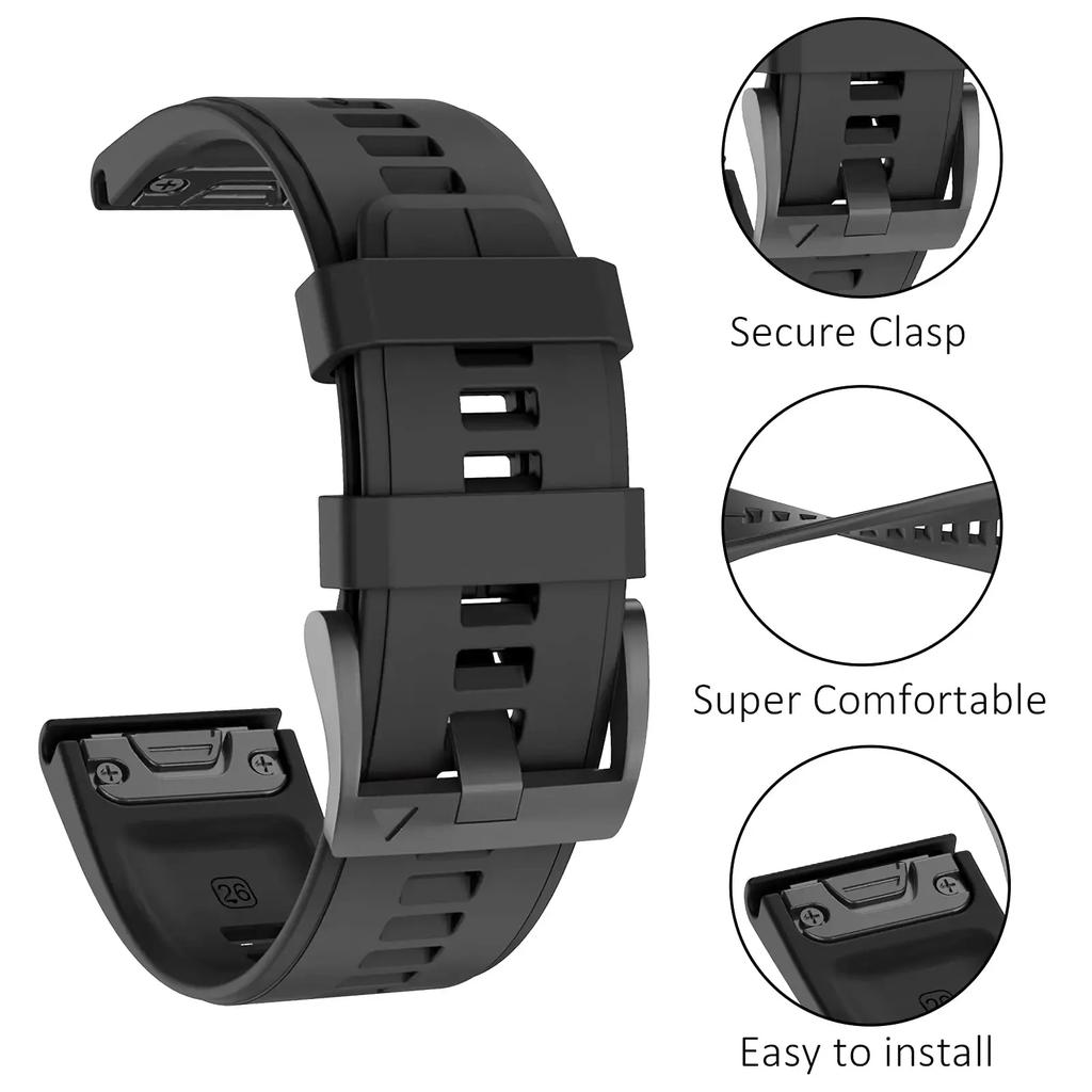 26mm 22mm 20mm QuickFit Silicone Strap For Garmin Fenix 8/Tactix 8/Enduro3/Fenix E 7X Bracelet Wristband Forerunner 965/955 Band