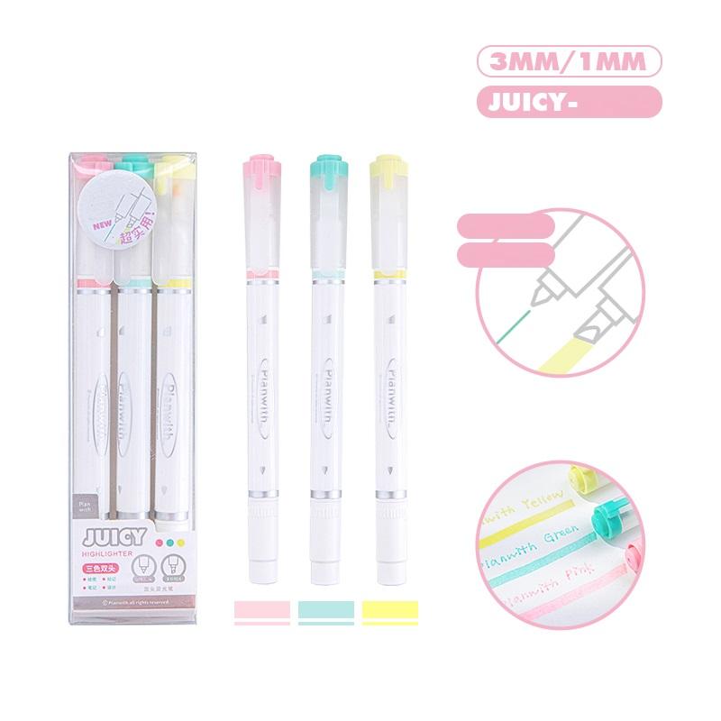 3pcs Double Ended Highlighter Pens Set Juicy & Light Color Marker for Reading Drawing Art Painting