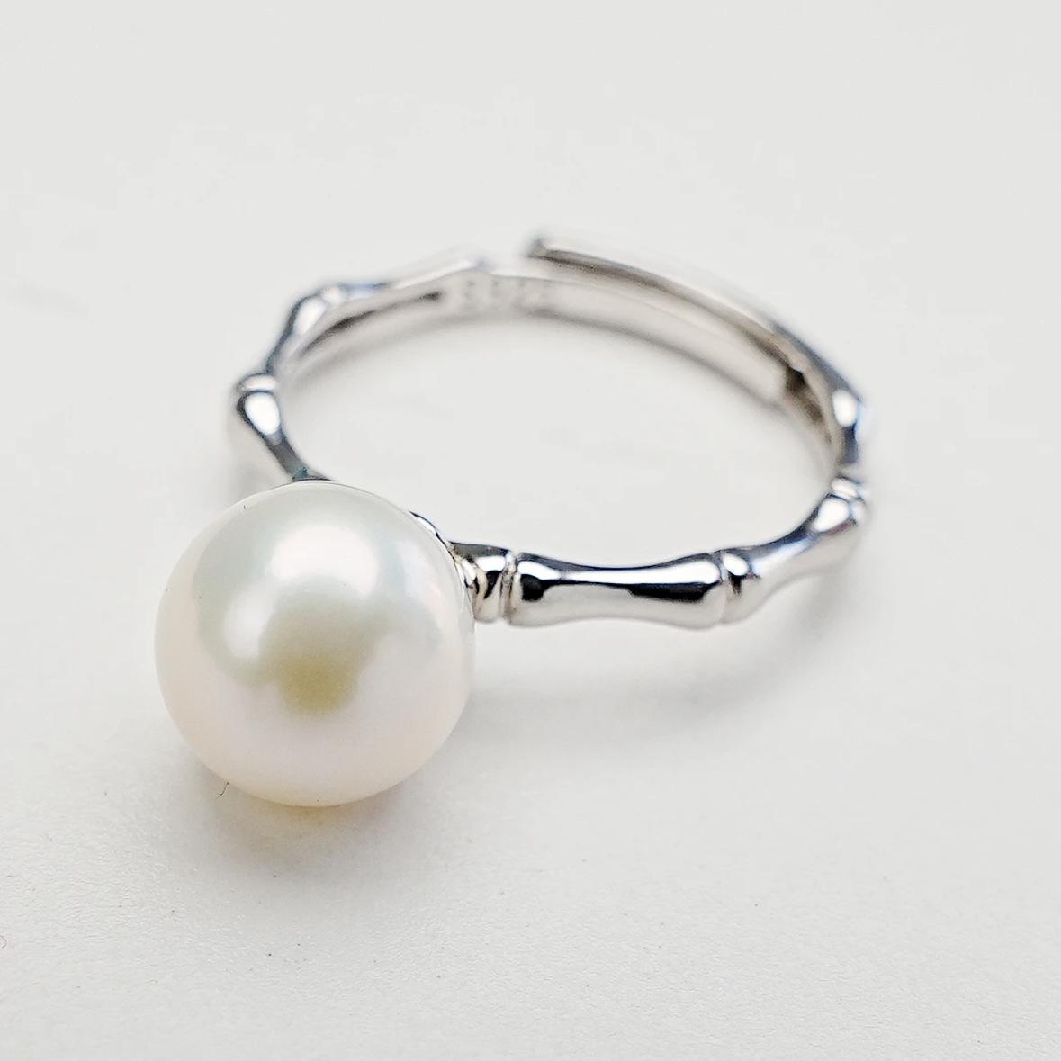

Yinyun 925 Sterling Silver Freshwater Pearl Bamboo Design Adjustable Ring One Size