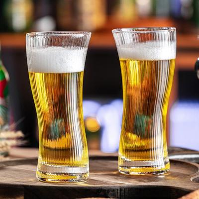 Verre à bière artisanale 495ml/370ml Grande capacité Verre à bière pression Tasses à jus ménagères pour boisson froide Mug exquis transparent pour boisson