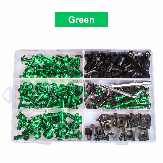

223 шт./компл. болтов обтекателя ветрового стекла мотоцикла, комплект винтов, крепежные детали, зажимы, винты для мотоцикла, спортивного велосипеда зелёный