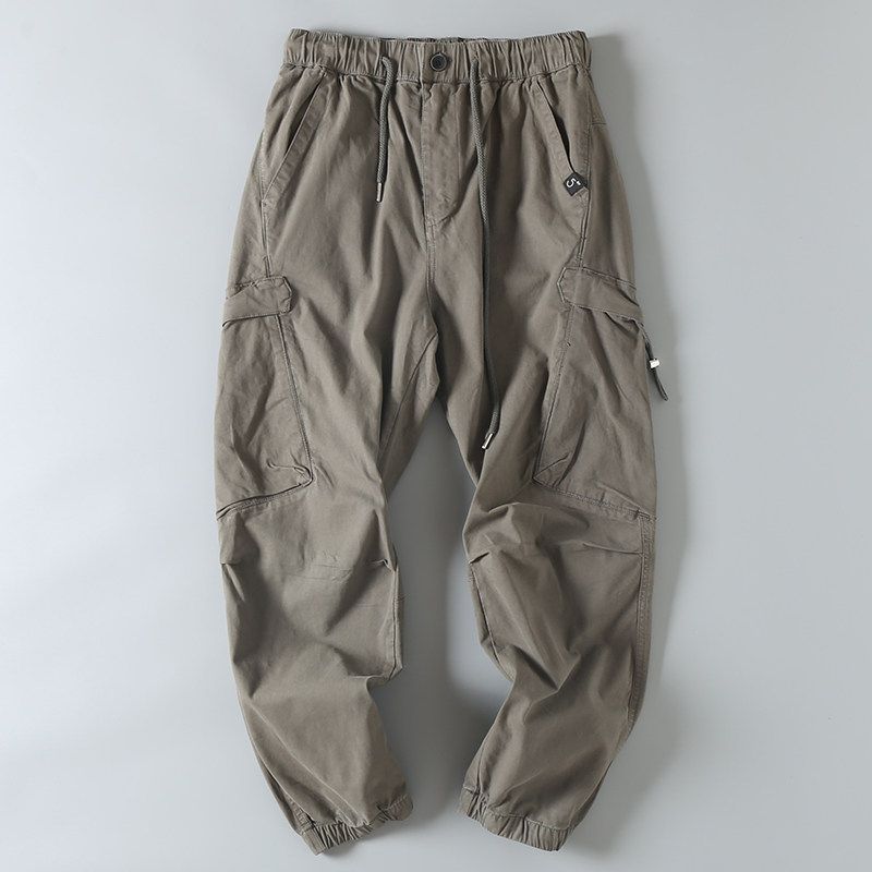 American vintage Overalls Men s Autumn New Heavy Washed Distressed Harlan Loose Plus size Ankle-tied Casual Pants Gray Green S