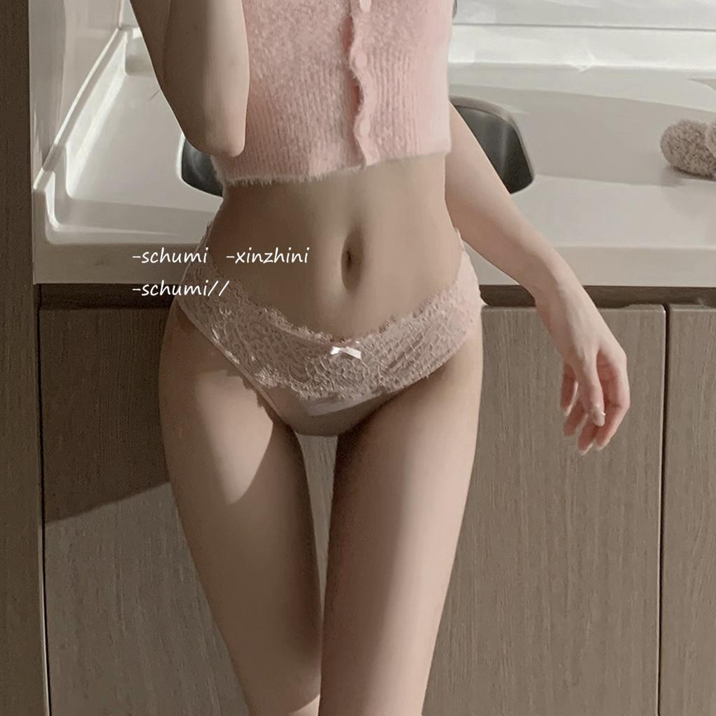 Cross Lift-up Sexy Bikini Panties Women Lace Briefs Bow Tie Underpants Low-rise Knicker Female Hallow Out Underwear