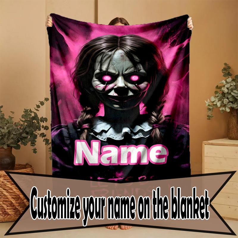 Custom Name Personalized Bride of Chucky Print Blanket, Home Decor, Bedroom, Sofa, Camping, Couch, Gifts for Birthday Christmas