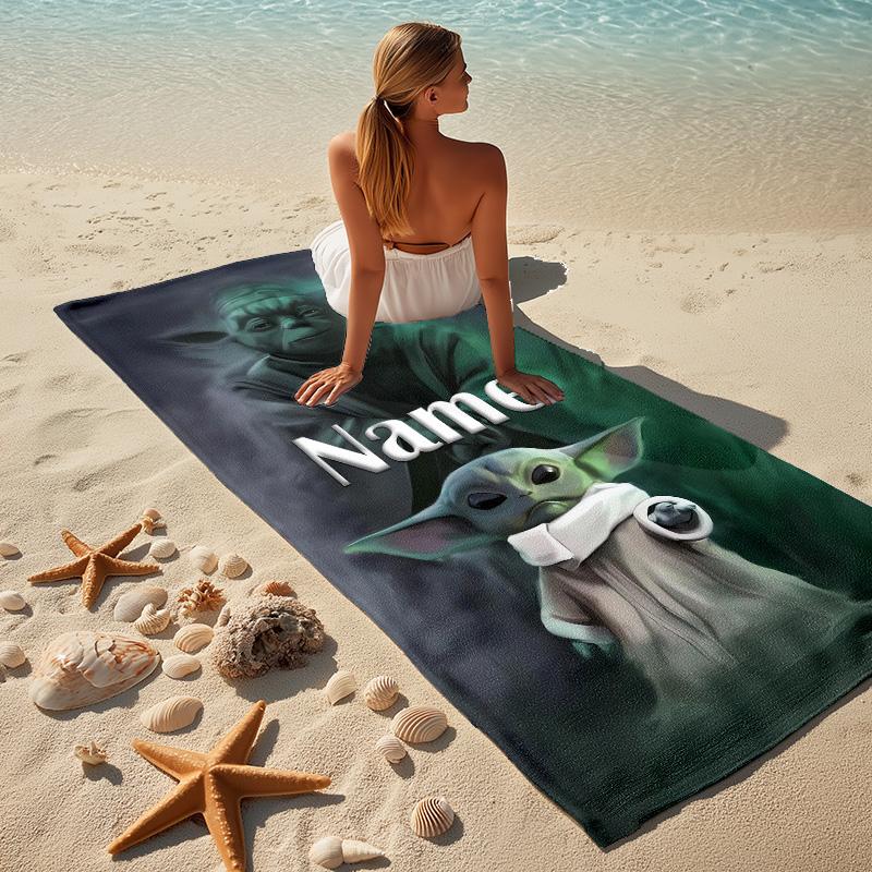 Custom Name Yoda's Legacy Stylish Digital Printing Beach Towel Quick‑Drying Absorbent Blanket for Beach Pool Gym Travel