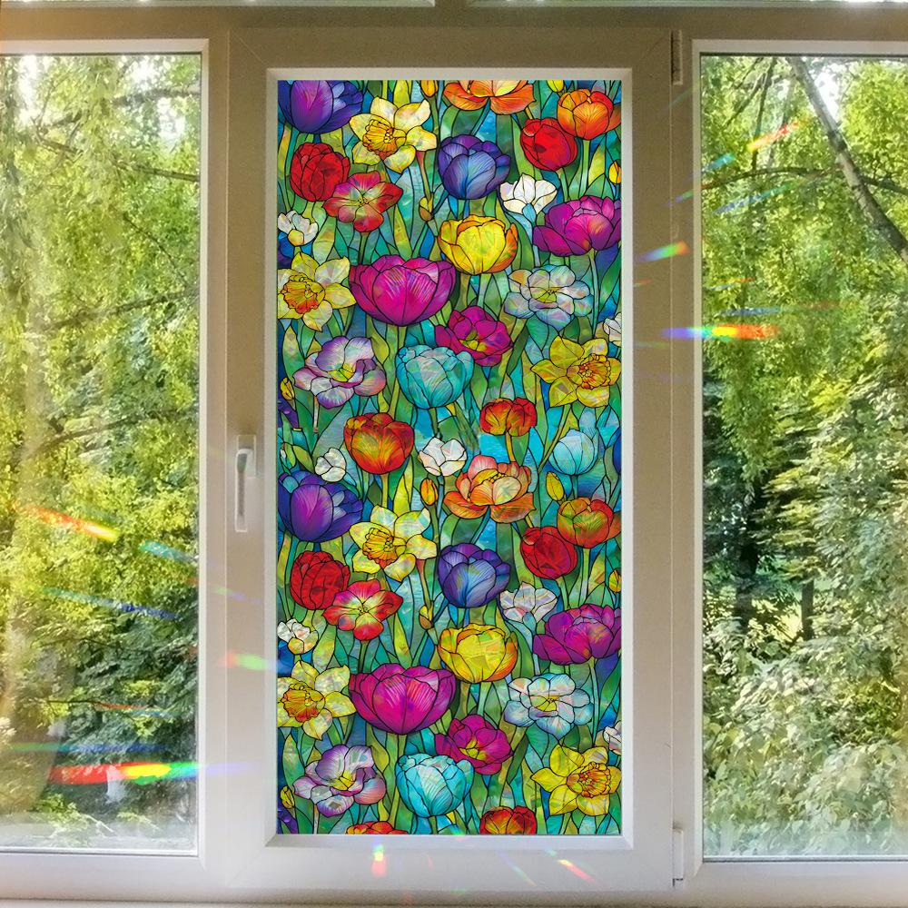 Vibrant Multicoloured Floral Home Decor Glass Window Laser-Cut Electrostatic Adhesive Decals
