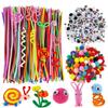 200 Pompom Balls, 200 Adhesive Eyes,100 Chenille Stems, DIY Materials for Kids Aduilt Handmade Art Craft Gifts for Boys Girls