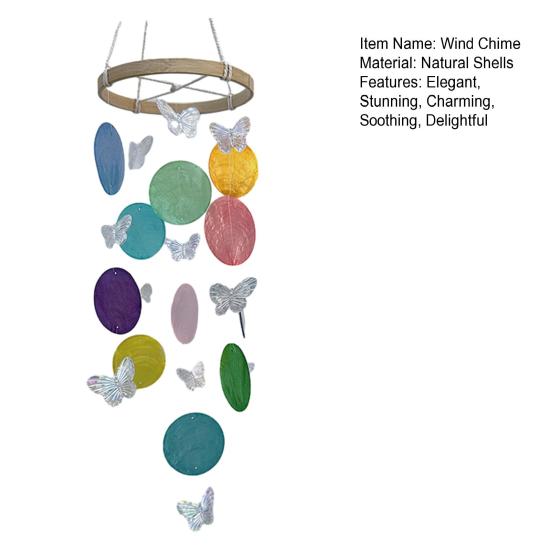 Wind Chime for Outside Ocean Theme Hanging Butterfly Windchime with Round Shells for Patio Garden Decor Gifts for Women Mom Wife