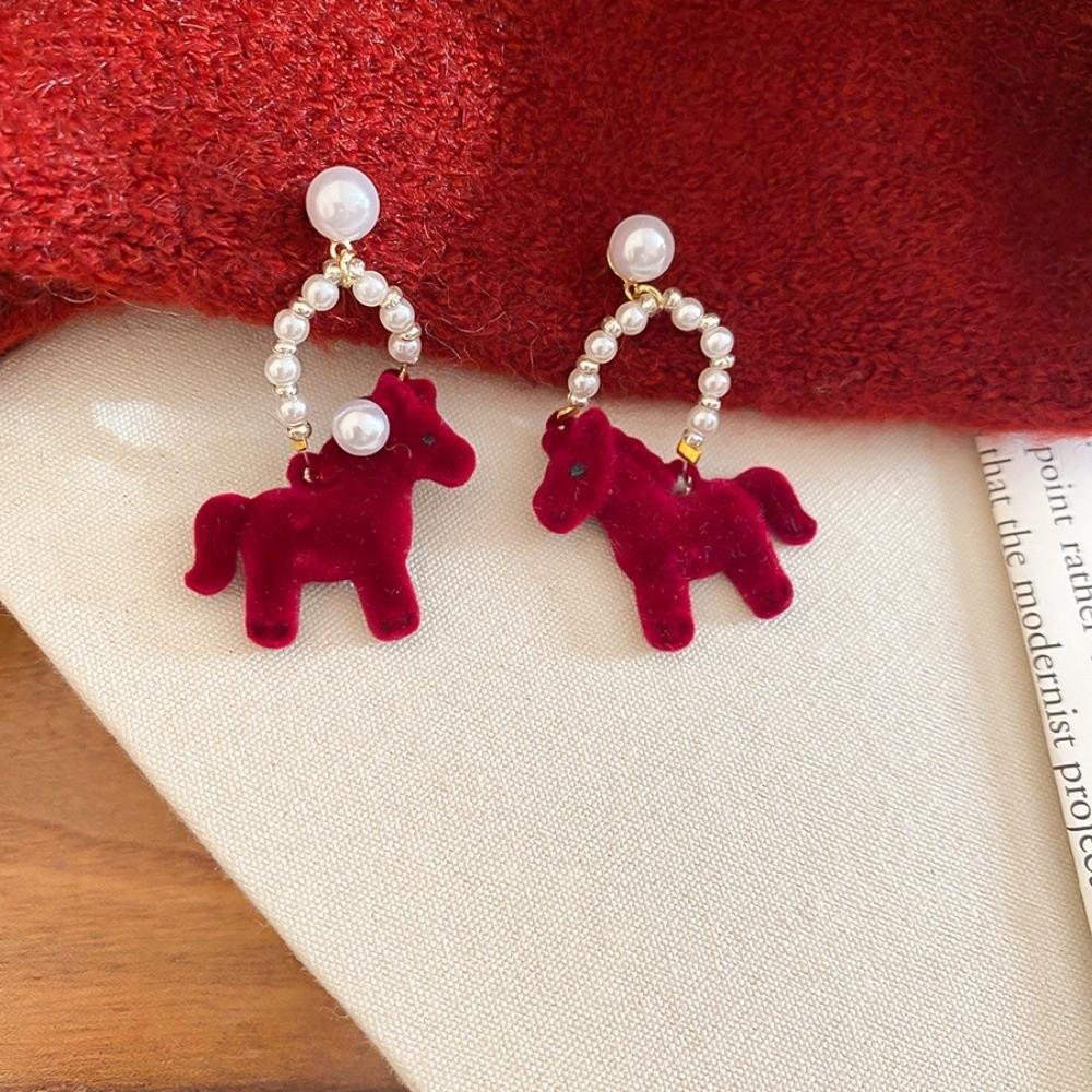 Fashion Jewelry New Year Horse Earrings Chinese Style Red Pony Earrings  Year of Horse Gift