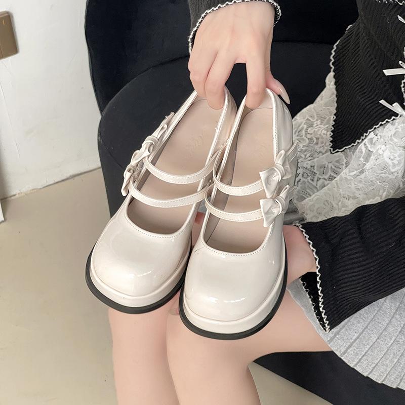 

French versatile retro bow small leather shoes women s 2025 new white summer platform thick heel high heel Mary Jane shoes 40