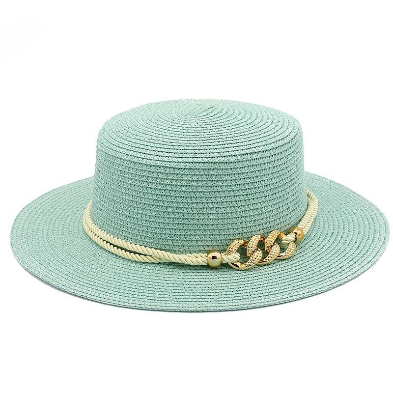 European and American spring and summer sunscreen metal buckle accessories sunshade jazz straw hat fashion celebrity vacation beach top hat
