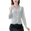 Elegant Ladies Shirts Chiffon Shirt Female Short Small Shirt Spring, Summer and Fall Chic Beautiful Belly-shading Long-sleeved T-shirt Tops