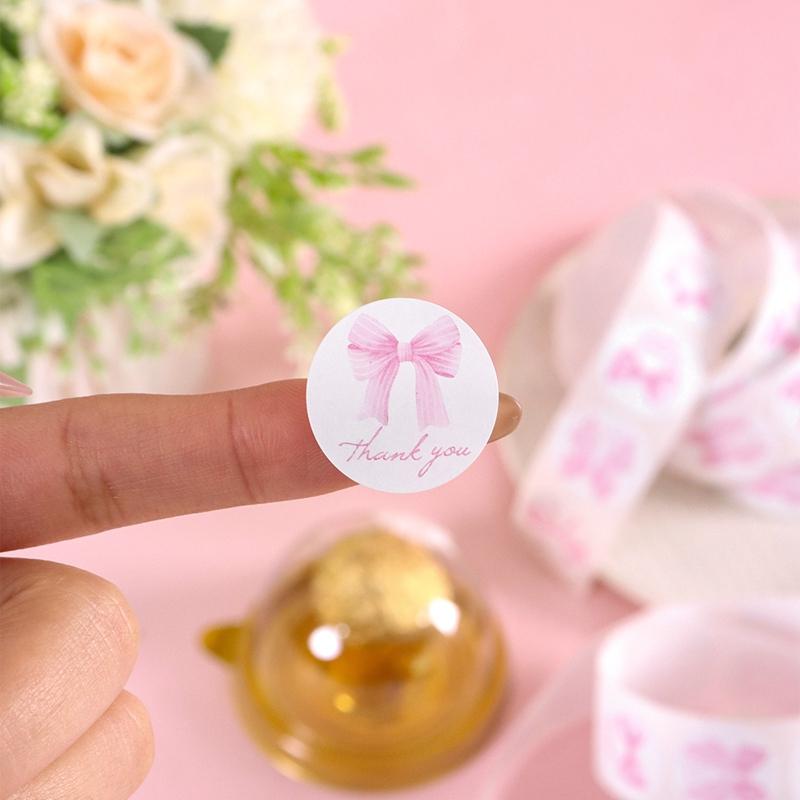 500pcs/roll Pink Bow Seal Stickers Gift Bag Candy Box Seal Lables Thank You Decals Bow Theme Birthday Party Decoration Stickers