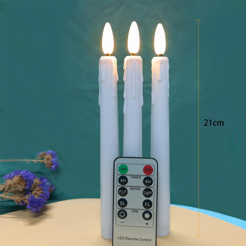 Elektronische Kerze mit Batterie-Timer und Fernbedienung, flammenlose LED-Kerzen, Tränenlicht, Hochzeitsessen, Heimdekoration, 21 cm