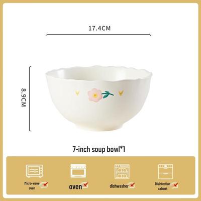 ZISIZ Jingdezhen Underglaze Ceramic Peony Soup Bowl