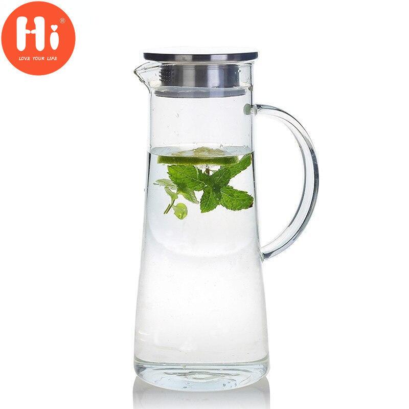 

Высокотермостойкий стеклянный графин с крышкой из нержавеющей стали. Бутылка для горячей или ледяной воды. Чайник с фруктами и цветами. 1500 мл.