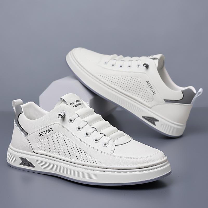 

2024 летние новые туфли для сноуборда, мужские дышащие полые сетчатые кожаные туфли белого цвета, первый слой коровьей кожи, повседневная обувь с одной педалью 38 белый