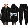 Unisex Winter Casual Sport Set With Anime Print Hooded Zip-Up Sweatshirt Jogger Pants Cotton Blend