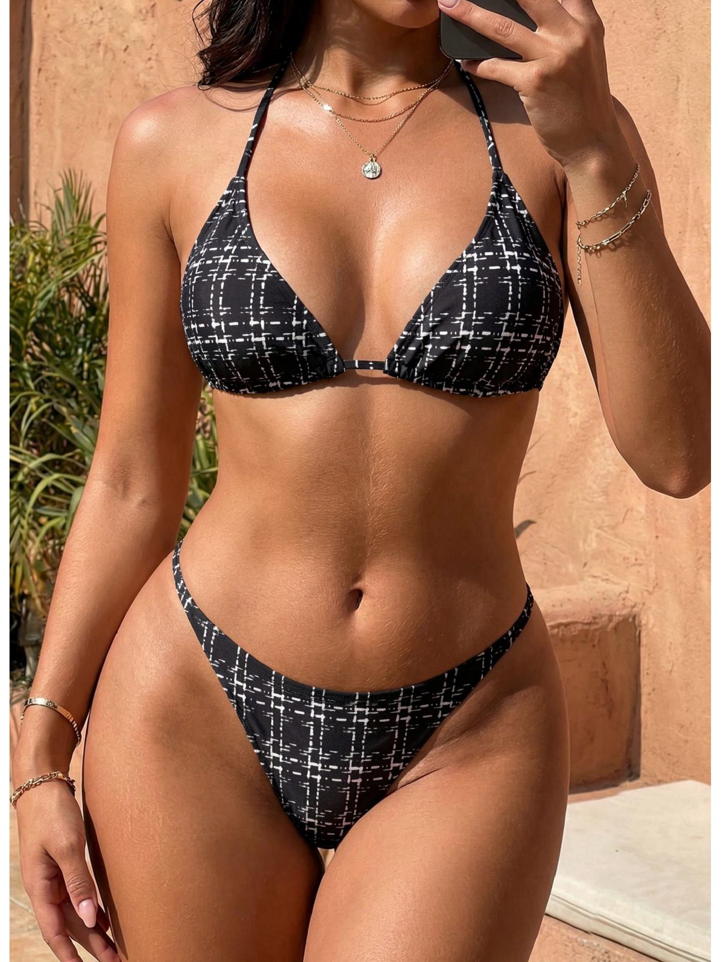 Сексуальный женский двухсекционный бикини-комплект, Европа и Америка, 2026 Small чёрный