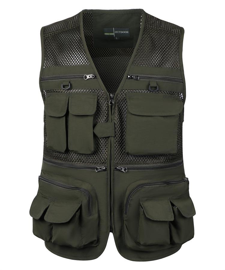 Men's Cross-Border Multi-Pocket Mesh Fishing Vest - Plus Size, Lightweight Summer Design